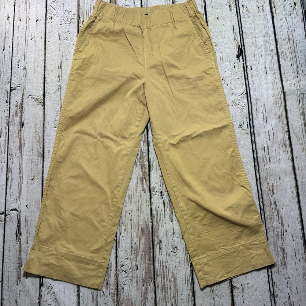J Crew Women's Khaki Tan Cropped Wide Leg‎ Pants Trousers Size Medium Petite MP